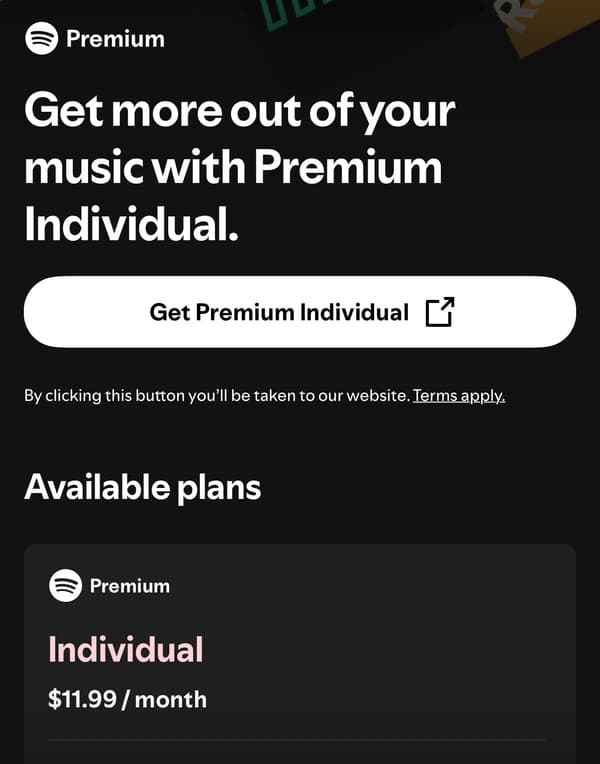 Spotify's in-app payment button